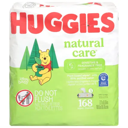 Natural Care Plant-Based Sensitive & Fragrance Free Disney Baby Wipes with 99% Purified Water 168 ea