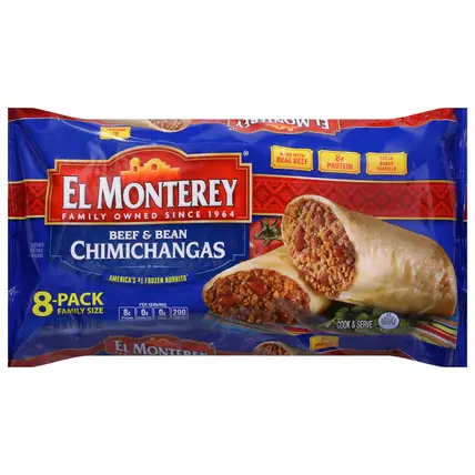El Monterey Beef & Bean Chimichangas Family Size 8 ea