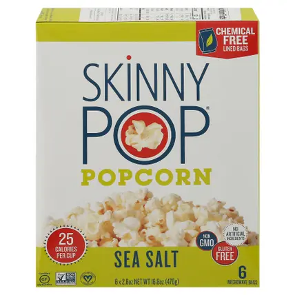 SkinnyPop Microwave Bags Sea Salt Popcorn 6 - 2.8 oz Bags