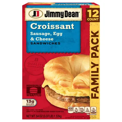 Croissant Breakfast Sandwiches with Sausage, Egg, and Cheese, Frozen, 12 Count