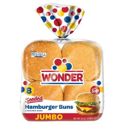 Wonder Extra Soft Seeded Hamburger Buns Jumbo 8 ea