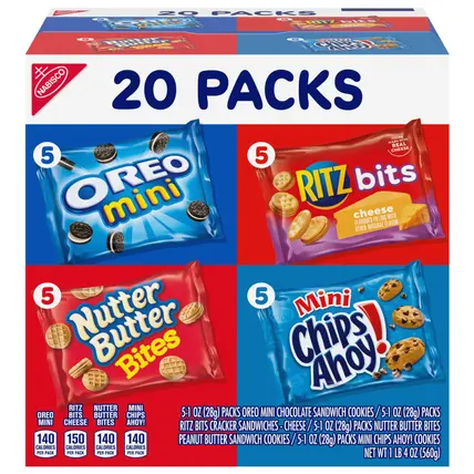 Classic Mix Variety Pack, OREO Mini, CHIPS AHOY! Mini, Nutter Butter Bites, RITZ Bits Cheese, 20 Snack Packs