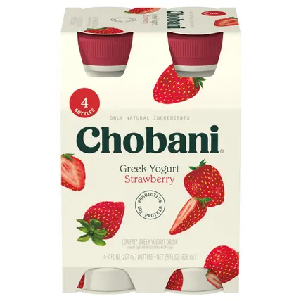 Chobani Lowfat Greek Strawberry Yogurt Drink 4 - 7 fl oz Bottles