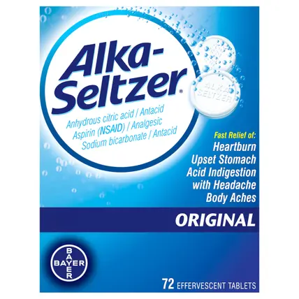 Original Effervescent Heartburn Relief and Pain Relief Antacid Tablets – 72 Count