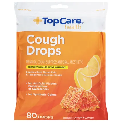 TopCare Health Honey-Lemon Flavor Cough Drops 80 Drops