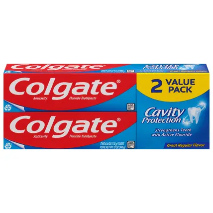Colgate Cavity Protection Great Regular Flavor Toothpaste 2 Value Pack 2 - 6.0 oz Tubes