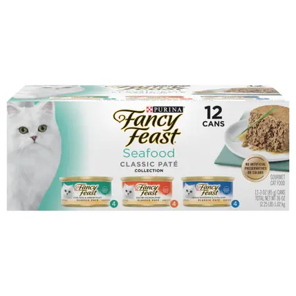 Purina Fancy Feast Seafood Classic Pate Collection Grain Free Wet Cat Food Variety Pack - (12) 3 oz. Cans