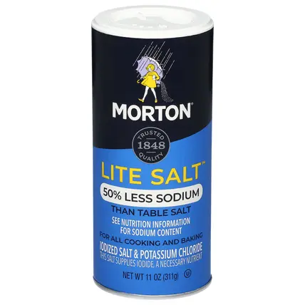 Morton Lite Salt 50% Less Sodium Iodized Salt & Potassium Chloride 11 oz