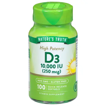 High Potency 10,000 IU (250 mcg) Vitamin D3 100 Quick Release Softgels