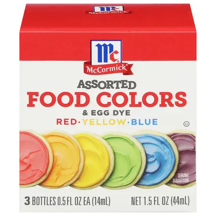 McCormick Assorted Red/Yellow/Blue Food Colors & Egg Dye 3 - 0.5 fl oz Bottles