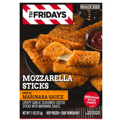 TGI Fridays Mozzarella Sticks Frozen Snacks with Marinara Sauce, 11 oz Box