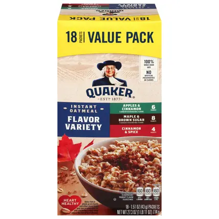 Flavor Variety Apples & Cinnamon/Maple & Brown Sugar/Cinnamon & Spice Instant Oatmeal Value Pack 18 - 1.51 oz Packets