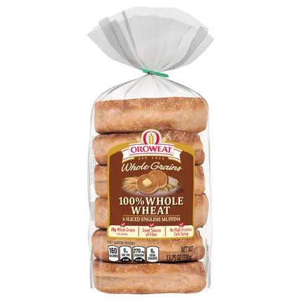 Whole Grains Whole Wheat English Muffins, 6 count, 13.75 oz