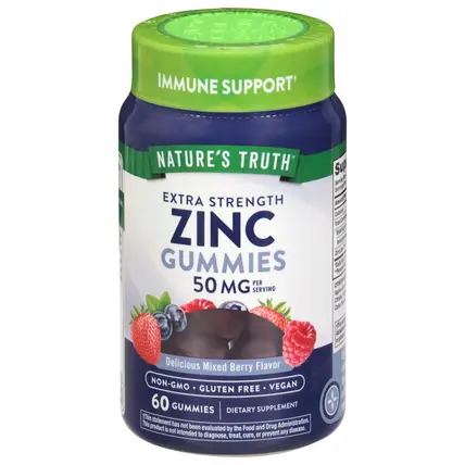 Extra Strength Delicious Mixed Berry Flavor 50 mg Zinc 60 Gummies