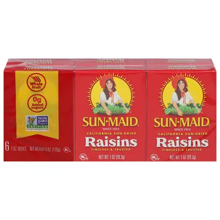 Sun-Maid California Sun-Dried Raisins 6-Pack/1 oz Cartons