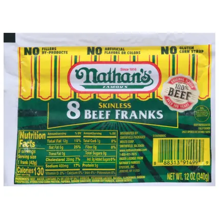 Nathan's Famous Skinless Beef Franks 8 ea