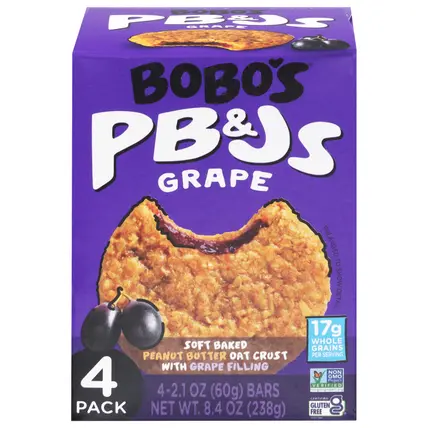 Bobo's Grape PB&Js 4 - 2.1 oz Bars