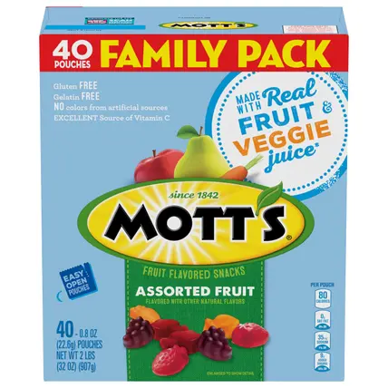 Mott's Fruit Flavored Snacks, Easter Basket Stuffers, Assorted Fruit, Gluten Free, Family Pack, 40 Ct, 32 oz