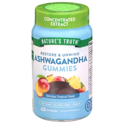 Restore & Unwind Delicious Tropical Flavor Ashwagandha 60 Gummies