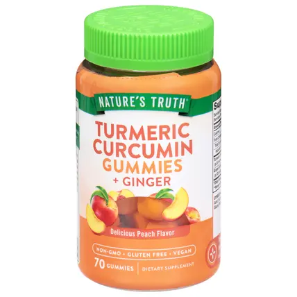 Delicious Peach Flavor Turmeric Curcumin + Ginger 70 Gummies