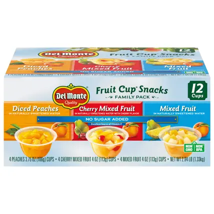 No Sugar Added Fruit Cup Snacks Variety Pack, 4 oz Cup (Pack of 12)