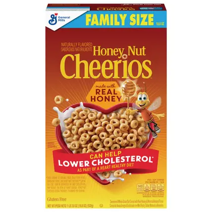 Honey Nut Cheerios Heart Healthy Breakfast Cereal, Gluten Free Cereal With Whole Grain Oats, Family Size, 18.8oz