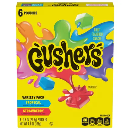 Gushers Fruit Flavored Snacks, Tropical, Gluten Free, 0.8 oz, 6 ct