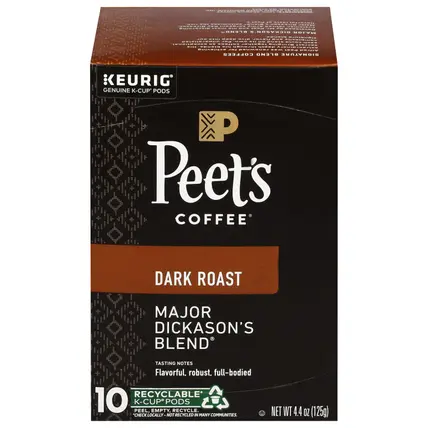 Peet's Coffee Dark Roast Major Dickason's Blend Coffee 10 K-Cup Pods