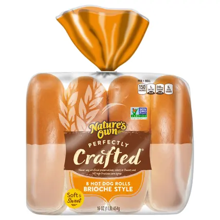 Nature's Own Perfectly Crafted Brioche Style Hot Dog Rolls, Non-GMO Hot Dog Buns, 8 Count