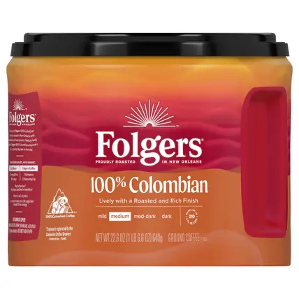 Folgers Colombian Ground Coffee, Medium Roast, 22.6 Oz. Canister
