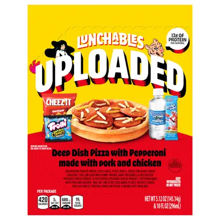 Lunchables Uploaded Pepperoni Deep Dish Pizza with Cheez-Its, Trolli Sour Gummy Worms, Water and Kool-Aid Powdered Drink Mix, 15.12 oz Box