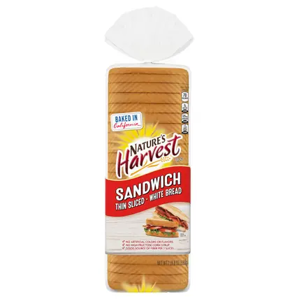 Nature's Harvest Plain Thin Sliced Bread, 20 oz