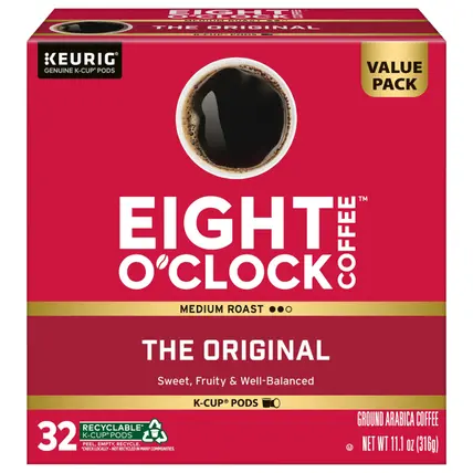 Eight O'Clock Value Pack K-Cup Pods Medium Roast Ground Coffee The Original - 32 Ct