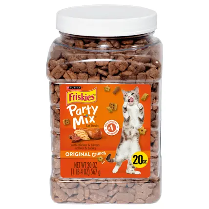 Purina Friskies Cat Treats, Party Mix Original Crunch - 20 oz. Canister