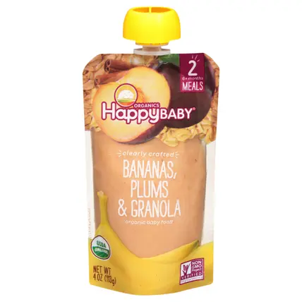Happy Baby Organics Clearly Crafted Stage 2 Meals Bananas, Plums & Granola Pouch 4oz UNIT