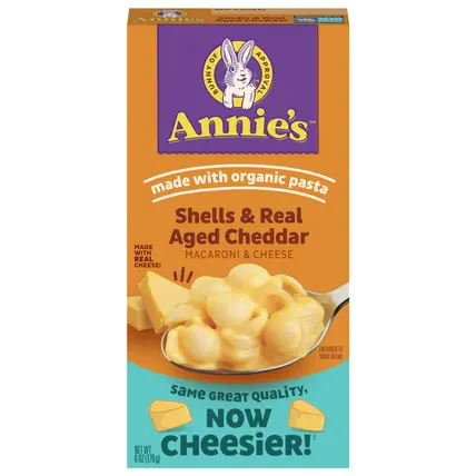 Annie's Shells and Real Aged Cheddar Mac and Cheese with Organic Pasta, Made with Real Cheese, Dinner Side or Snacks, 6 oz