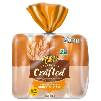 Nature's Own Perfectly Crafted Brioche Style Hot Dog Rolls, Non-GMO Hot Dog Buns, 8 Count