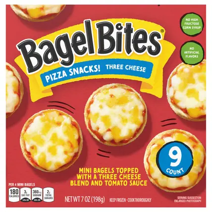 Three Cheese Mini Pizza Bagel Frozen Snacks, 9 ct Box