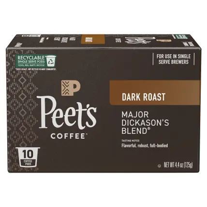 Peet's Coffee, Major Dickason's Dark Roast Coffee Pods - 10ct Carton