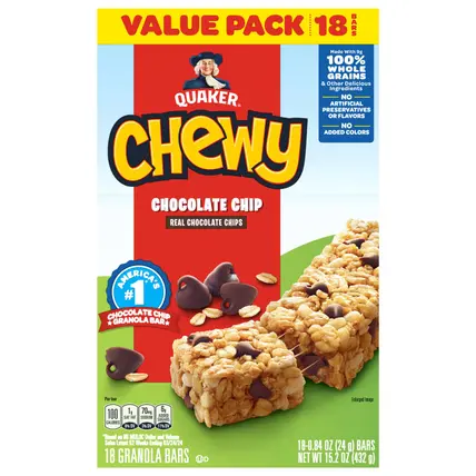 Chewy Granola Bars Chocolate Chip 0.84 Oz, 18 Count