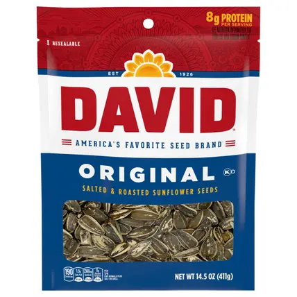 David Roasted and Salted Original Sunflower Seeds, Keto Friendly Snack, 14.5 oz. Bag