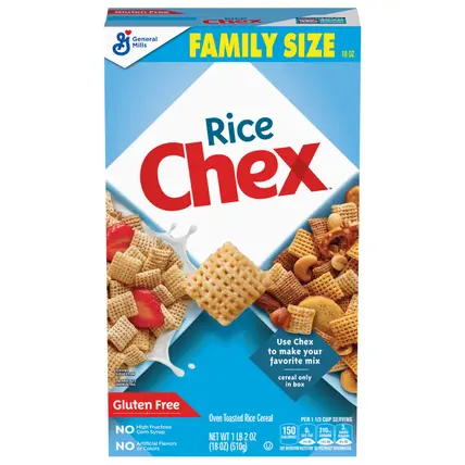 Rice Chex Gluten Free Breakfast Cereal, Homemade Chex Mix Ingredient, Family Size, 18 oz