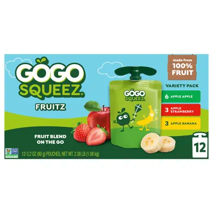 GoGo squeeZ Applesauce and Fruit Puree Apple Apple, Apple Strawberry, Apple Banana Snack Pouches